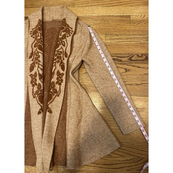 Artisan Peruvian Alpaca Blend Boiled Wool Jacquard Coatigan Tan S/M - NO TAGS - Picture 7 of 7